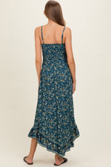 Teal Tie Neck Printed Maternity Sundress