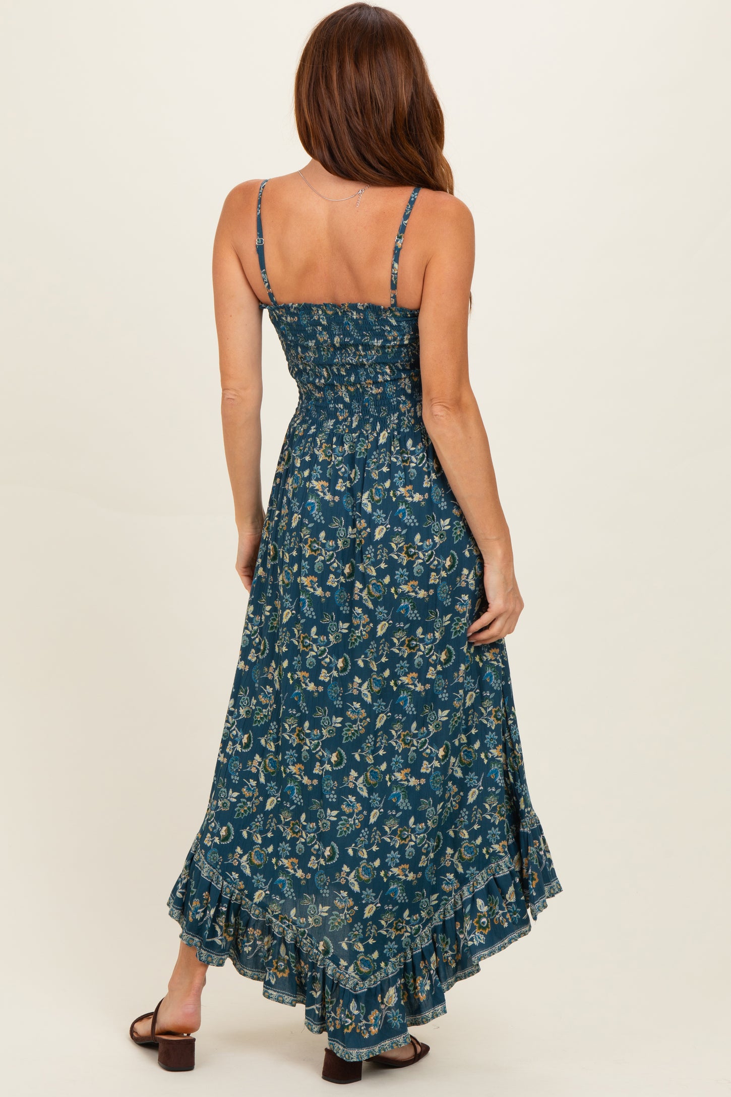 Teal Tie Neck Printed Sundress
