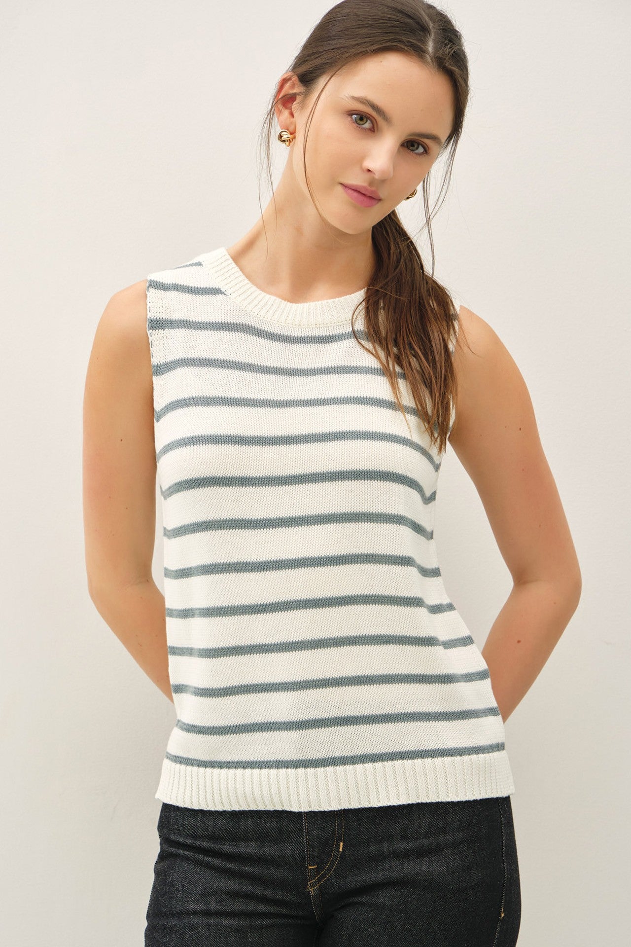 Slate Striped Knit Maternity Tank