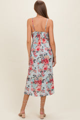 Blue Floral Twisted Front Cutout Maternity Midi Dress