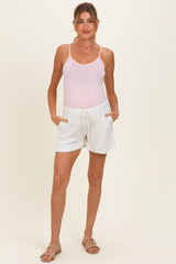 White Floral Print Side Stripe Maternity Shorts