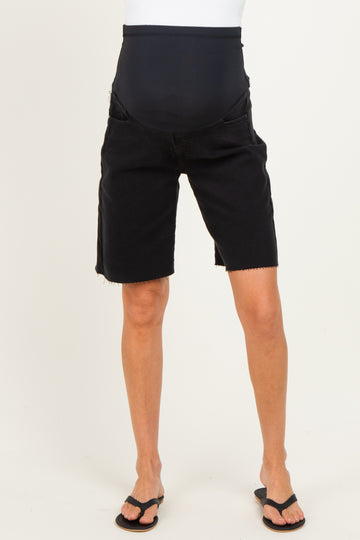 Black Raw Hem Maternity Denim Bermuda Shorts