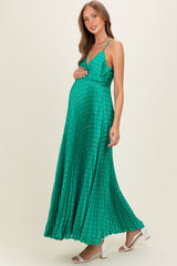 Green Polka Dot Pleated Cutout Maternity Maxi Dress