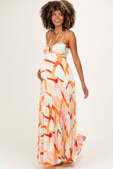 Multicolor Pleated Halter Cutout Maternity Maxi Dress