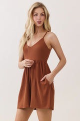 Brown Ribbed Knit Babydoll Romper