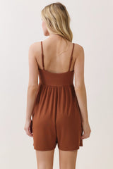 Brown Ribbed Knit Babydoll Romper