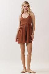 Brown Ribbed Knit Babydoll Romper