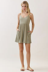 Sage Ribbed Knit Babydoll Romper