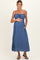 Denim Blue Solid Smocked Maternity Maxi Dress