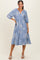 Blue Embroidered Tiered Midi Shirt Dress