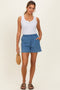 Light Blue Embroidered Trim Shorts