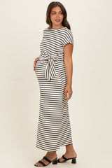Cream Striped Side Tie Maternity Midi Dress
