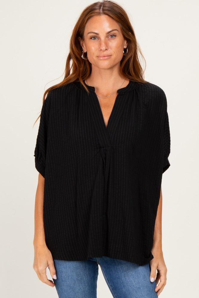 Black Textured Stripe Oversized Blouse