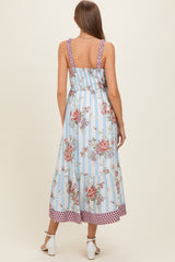 French Blue Floral Striped Contrast Strap Maternity Maxi Dress