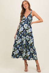 Black Floral Pleated Bust Tiered Maternity Maxi Dress