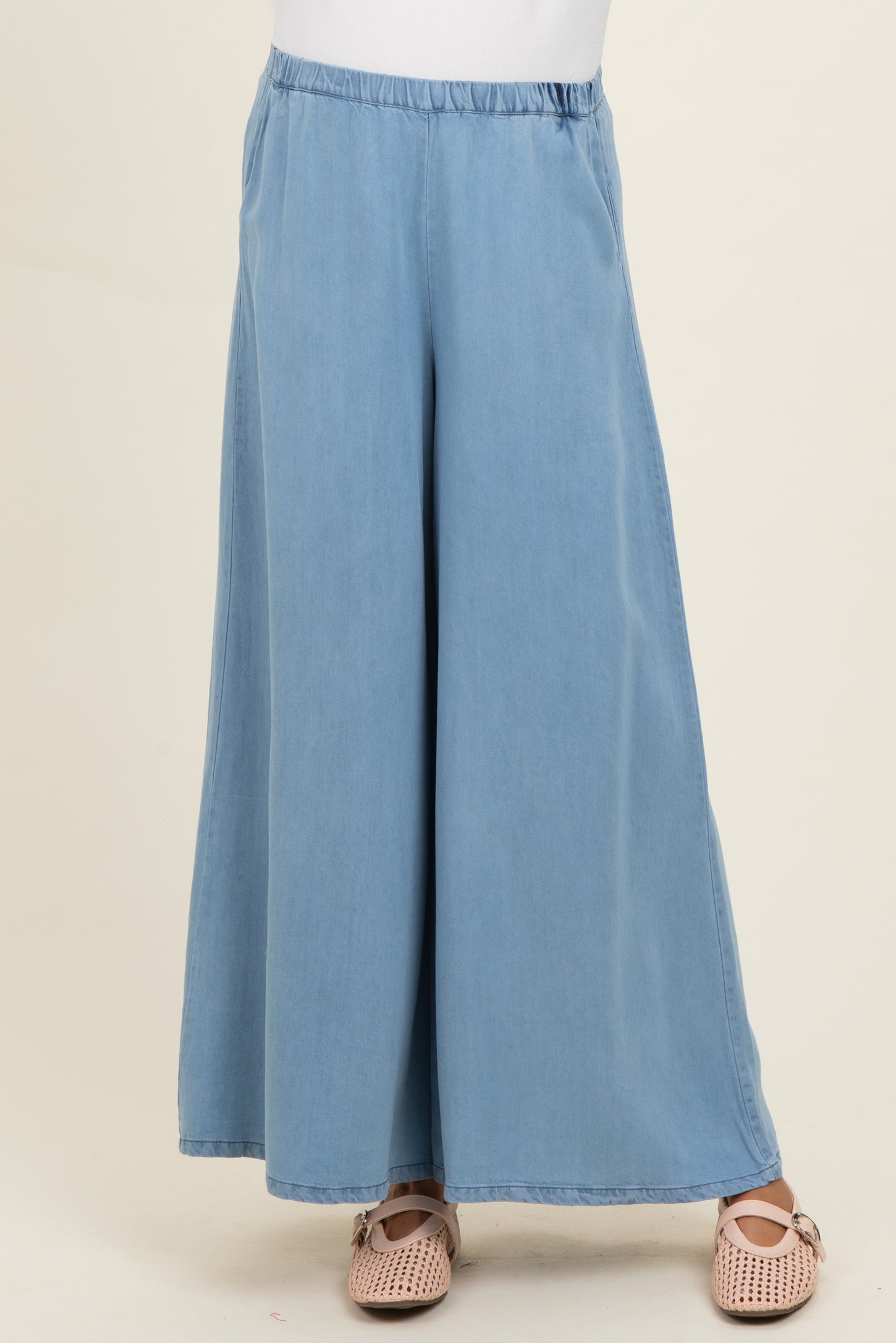 Light Denim Chambray Wide Leg Maternity Pants