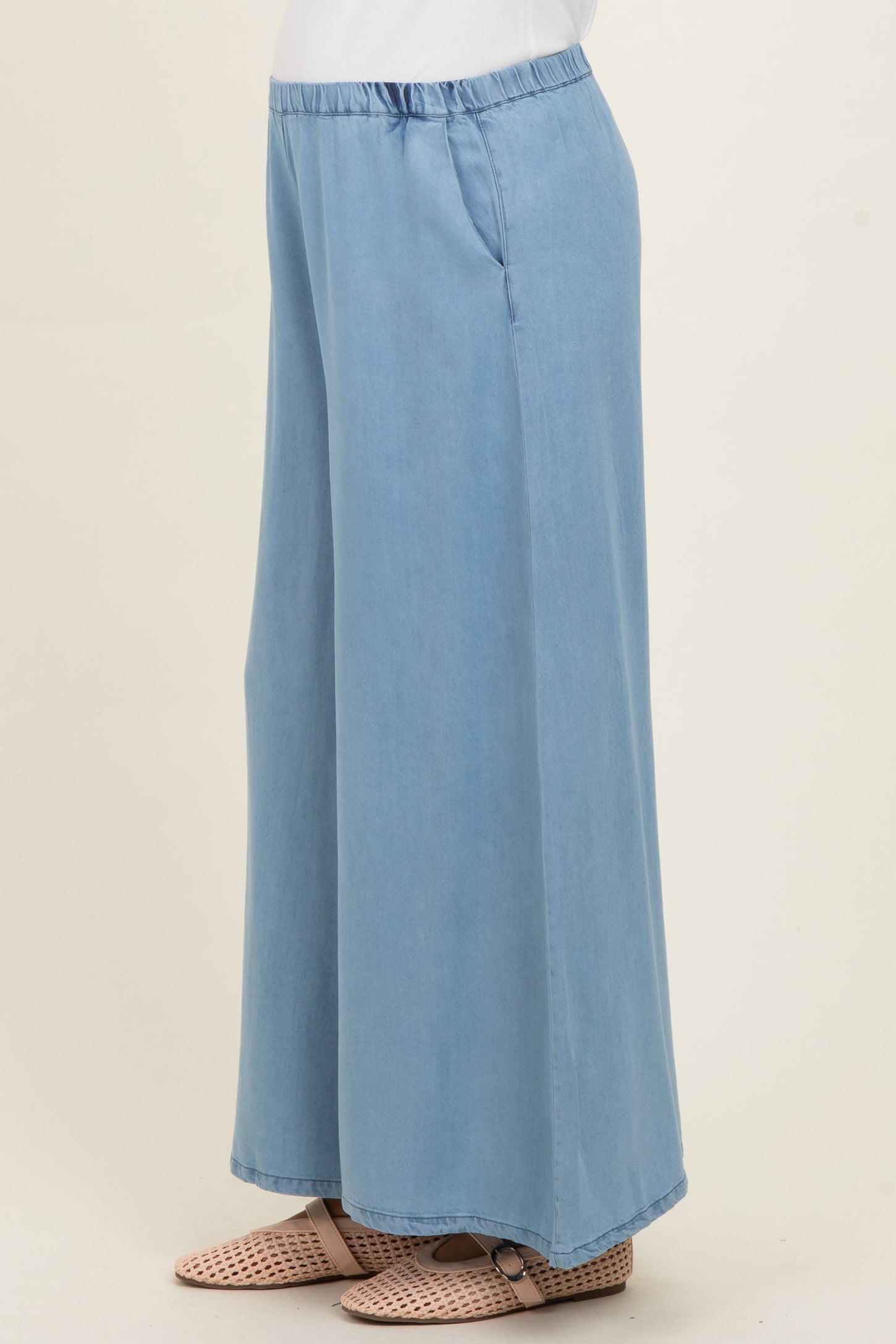 Light Denim Chambray Wide Leg Maternity Pants