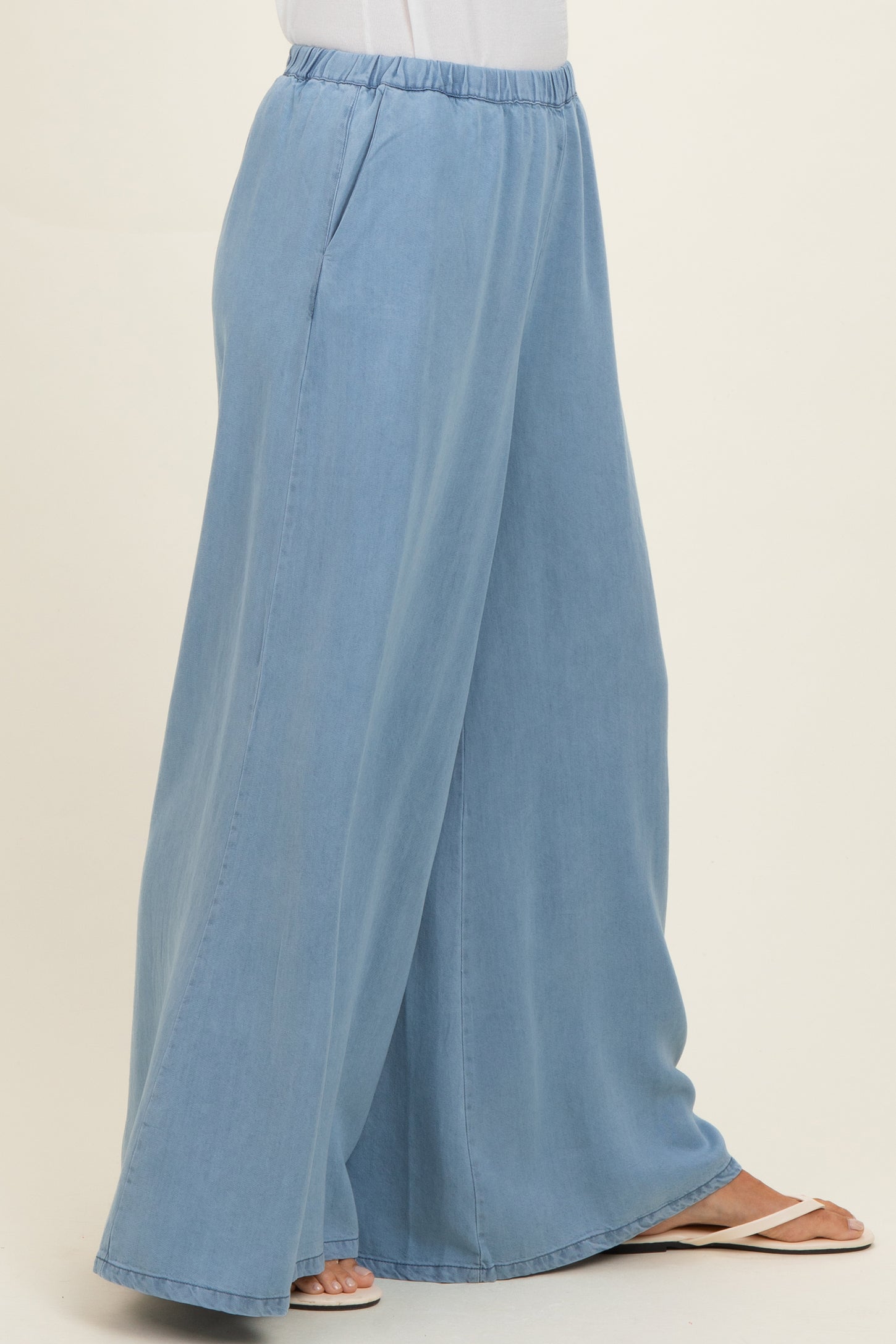Light Denim Chambray Wide Leg Pants