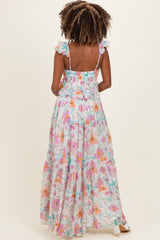 Ivory Floral Ruffle Accent Maternity Maxi Dress