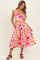 Ivory Pink Floral Wrap Midi Dress