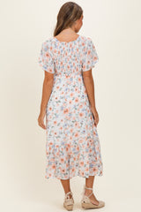 Multicolor Floral Smocked Flutter Sleeve Maxi Dress