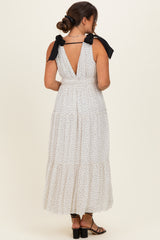 White Polka Dot Shoulder Tie Maternity Dress