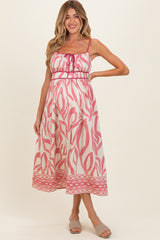 Pink Printed Front Tie Maternity Midi Dress