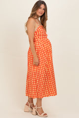 Orange Gingham Maternity Midi Dress