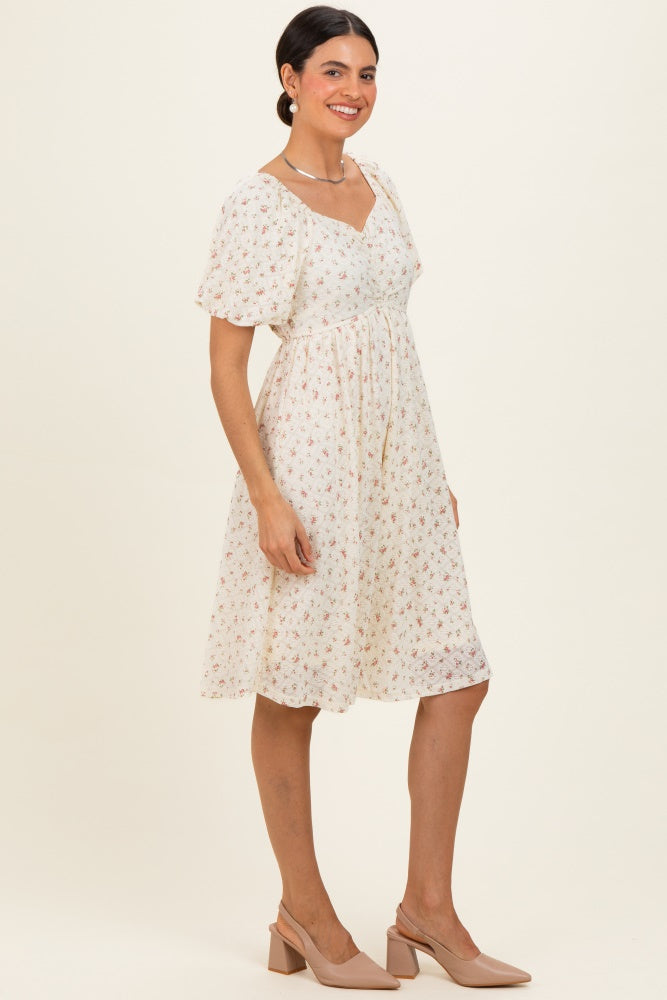 Ivory Floral Sweetheart Neckline Dress