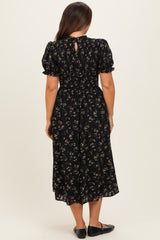 Black Floral Smocked Maternity Midi Dress