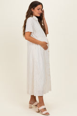 Ivory Striped Waist Tie Maternity Shirt Dress