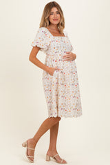 Ivory Floral Embroidered Maternity Mini Dress