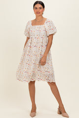 Ivory Floral Embroidered Mini Dress