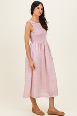 Blush Gingham Sleeveless Smocked Midi Dress