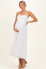 Off White Lace Sleeveless Maternity Midi Dress
