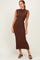 Chocolate Ribbed Knit Mock Neck Maxi Dress