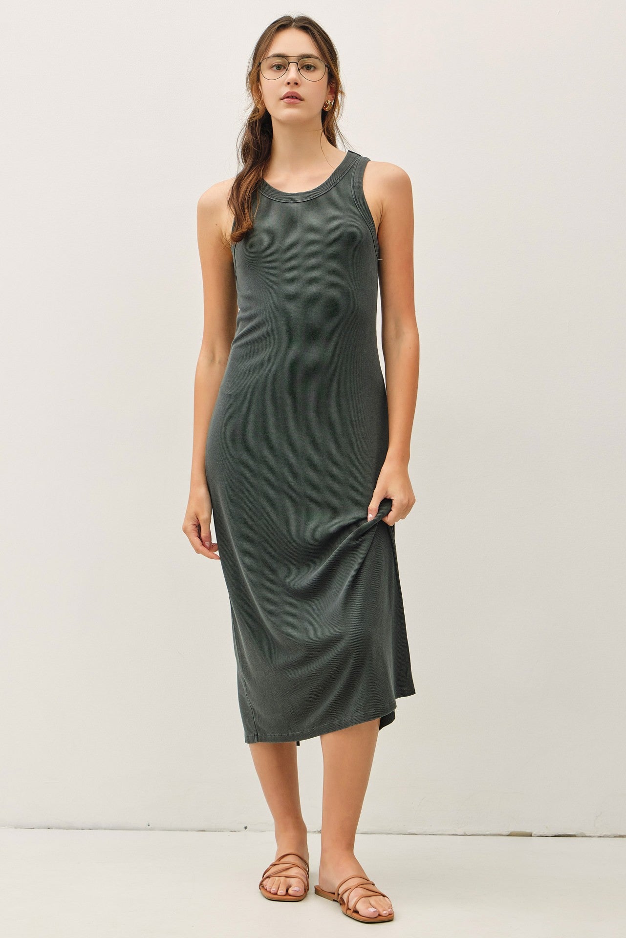 Charcoal Ribbed Maternity Midi Tank Dress