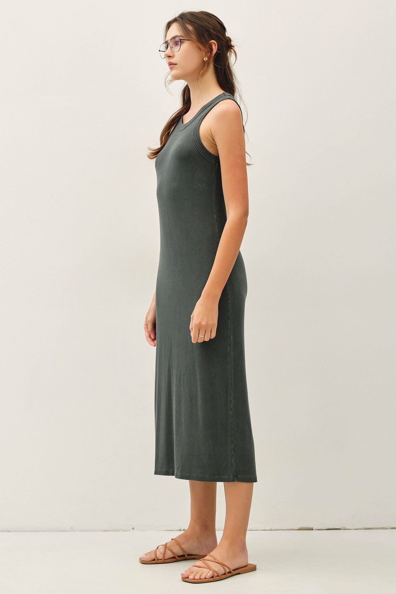 Charcoal Ribbed Midi Tank Dress