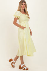 Yellow Square Neck Puff Sleeve Midi Dress