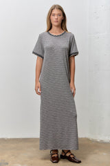 Charcoal Striped Knit Scallop Accent Maternity Maxi Dress