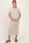 Cream Striped Knit Scallop Accent Maternity Maxi Dress