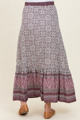 Rose Boho Print Drawstring Smocked Waist Maternity Maxi Skirt