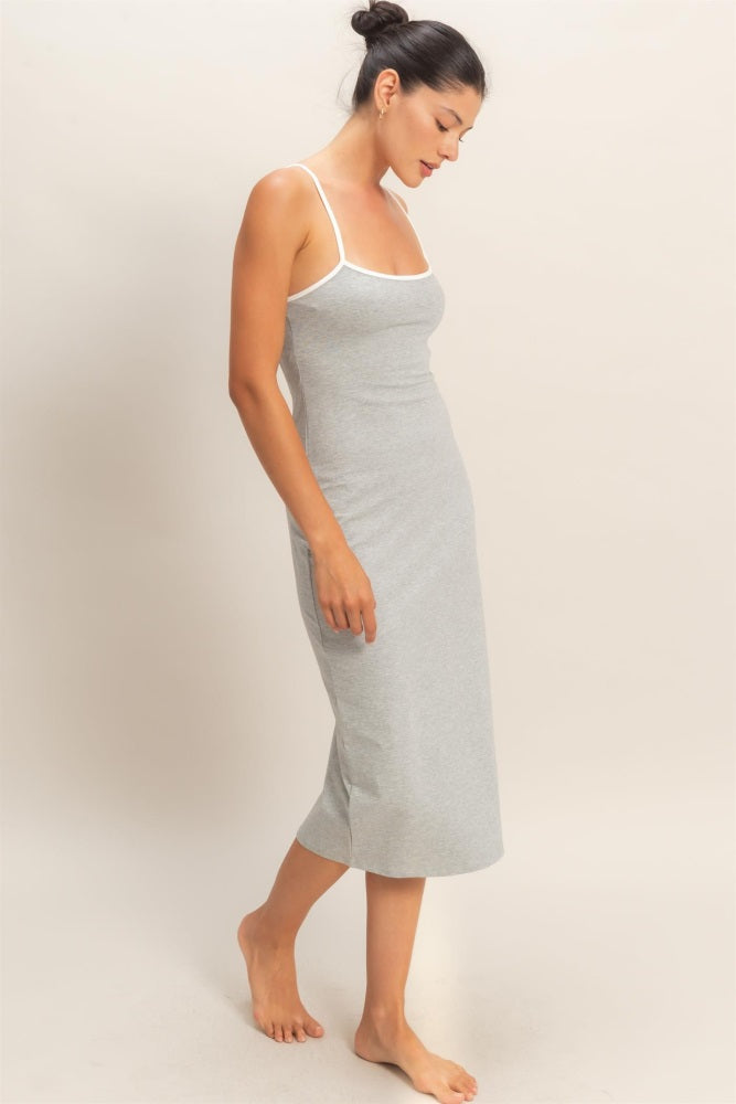 Heather Grey Cutout Fitted Midi Dress