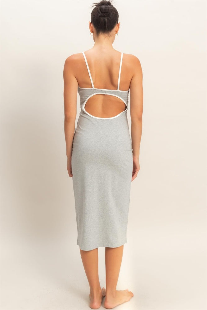 Heather Grey Cutout Fitted Midi Dress