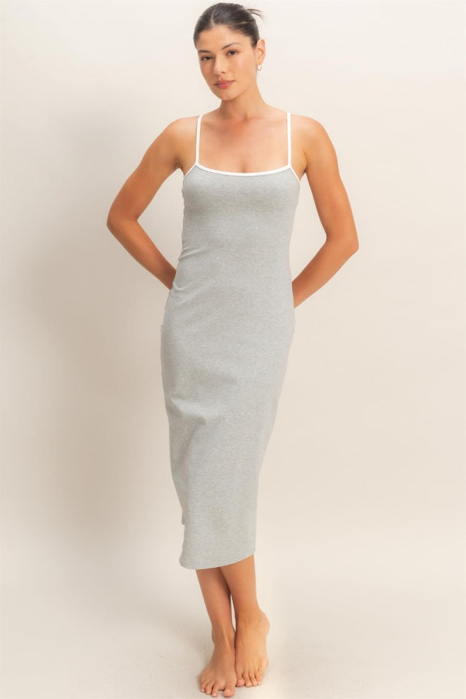 Heather Grey Cutout Fitted Midi Dress