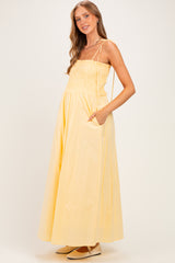 Yellow Smocked Shoulder Tie Maternity Maxi Dress