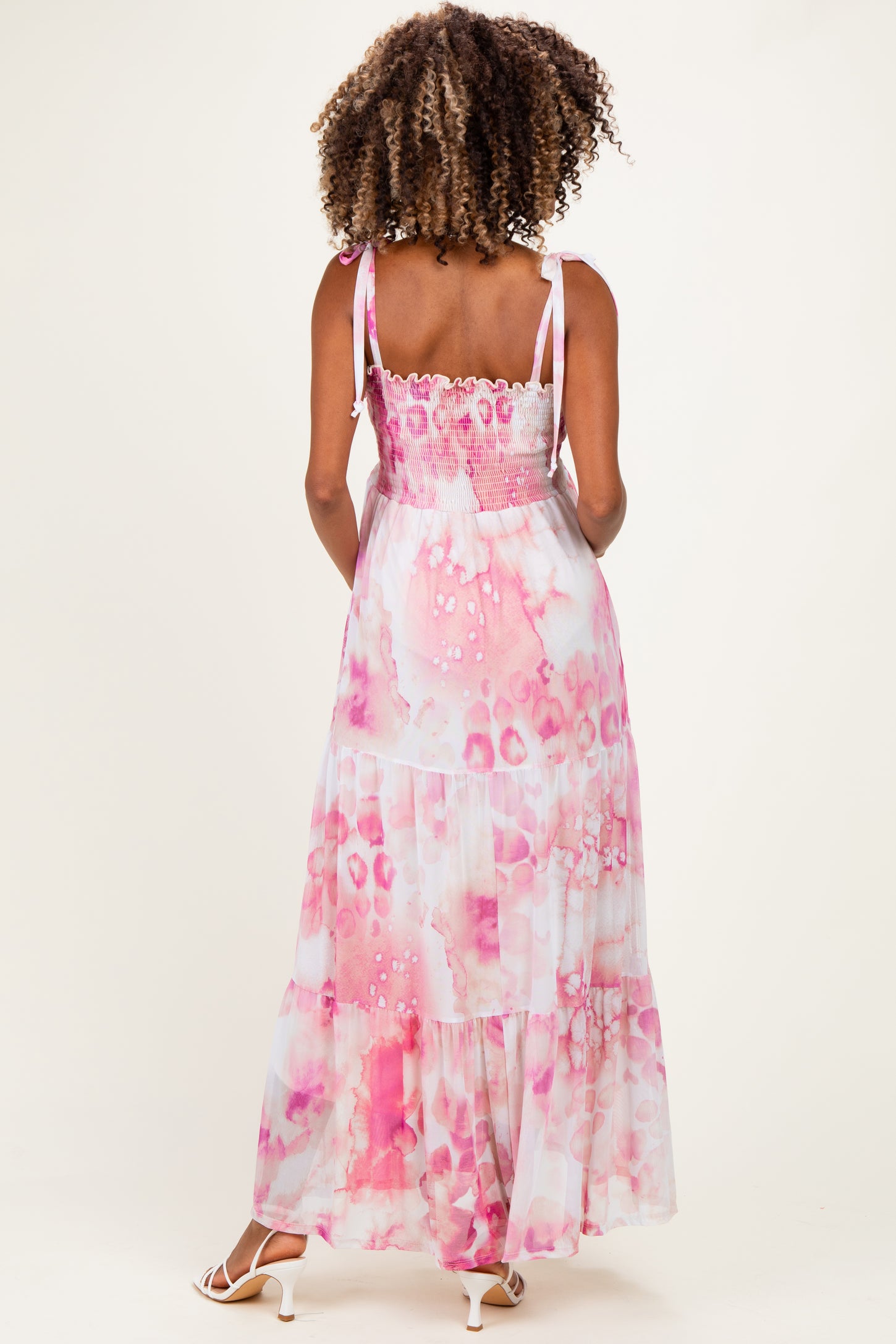 Pink Sleeveless Tiered Maternity Maxi Dress