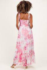 Pink Sleeveless Tiered Maternity Maxi Dress