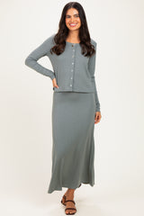 Olive Knit Dress Cardigan Set