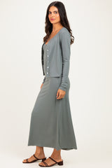 Olive Knit Dress Cardigan Set